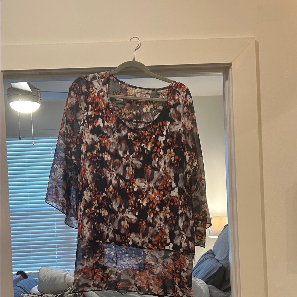 Roz & Ali Floral Chiffon Blouse - Black and Orange